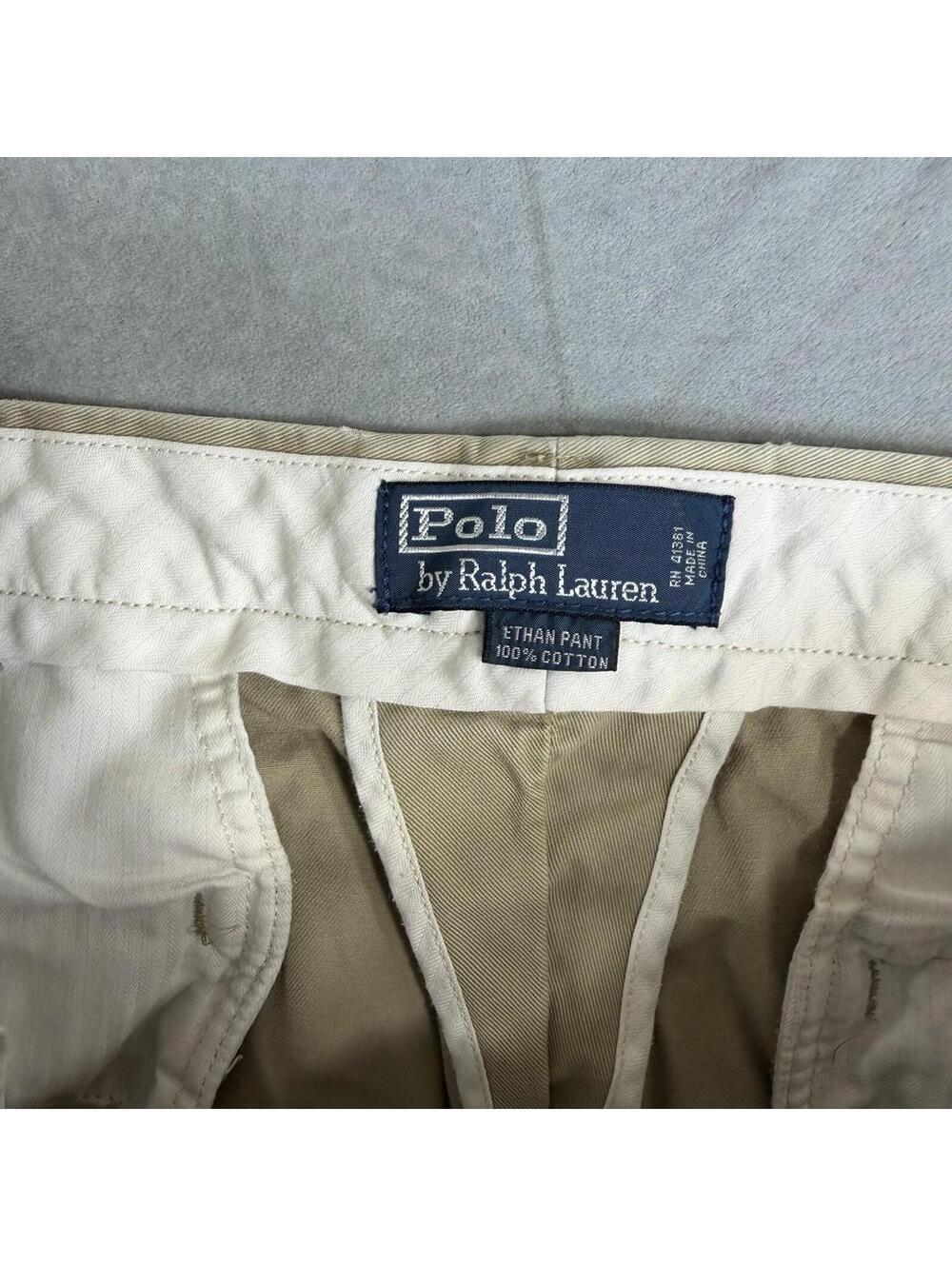 Vintage Polo Ralph Lauren Ethan Chino Pants Mens 36x32 Beige Pleated Classic - Picture 5 of 8